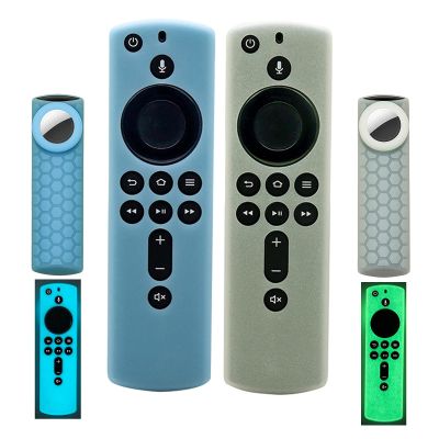 [2 Pack] Fir-Stick Remote Cover Case with tag Holder (Glow in The Dark) Compatible with Fir TV Stick 4K,Tracker Cover for Tile Sticker 2020 (Green & Sky Blue)