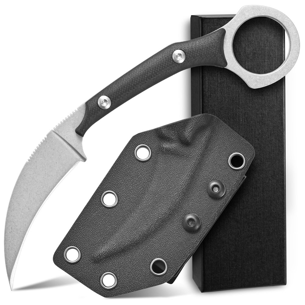 Ccanku C1151 Fixed Blade Knife D2 Steel Blade G10 Handle Claw Knife for Outdoor,EDC Tool, Camping, Hiking(Silver)