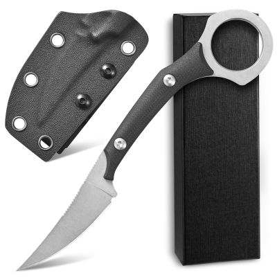 Ccanku C1150 Fixed Blade Knife D2 Steel Blade G10 Handle Claw Knife for Outdoor EDC Tool Camping Hiking(Silver)