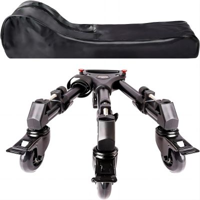Photography Tripod Dolly, Heavy Duty with Larger 3-inch Rubber Wheels, Adjustable Leg Mounts and Carry Bag, Compatible with Most Tripods Perfect for Cameras Camcorder and Lighting Equipment Black