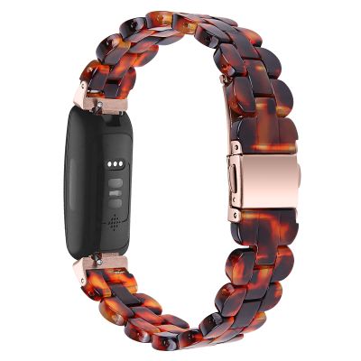 AISPORTS Resin Band Compatible with Fitbit Inspire 2 Band for Women Men, Stylish Slim Crystal Resin Bracelet Stainless Steel Metal Wristband Replacement Band for Fitbit Inspire 2 Fitness Tracker