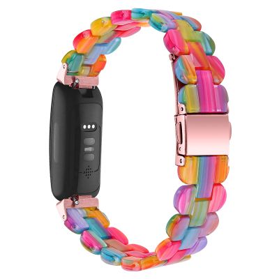 AISPORTS Resin Band Compatible with Fitbit Inspire 2 Band for Women Men, Stylish Slim Crystal Resin Bracelet Stainless Steel Metal Wristband Replacement Band for Fitbit Inspire 2 Fitness Tracker