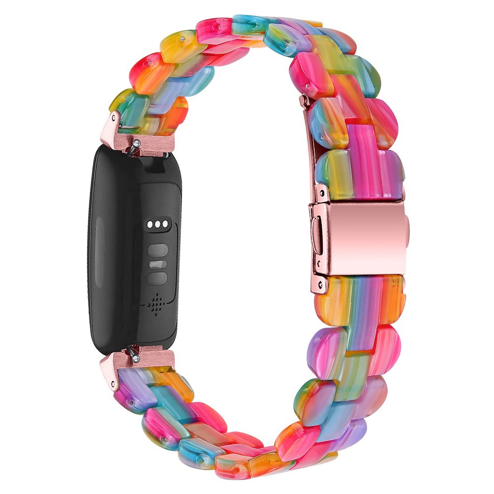 AISPORTS Resin Band Compatible with Fitbit Inspire 2 Band for Women Men, Stylish Slim Crystal Resin Bracelet Stainless Steel Metal Wristband Replacement Band for Fitbit Inspire 2 Fitness Tracker