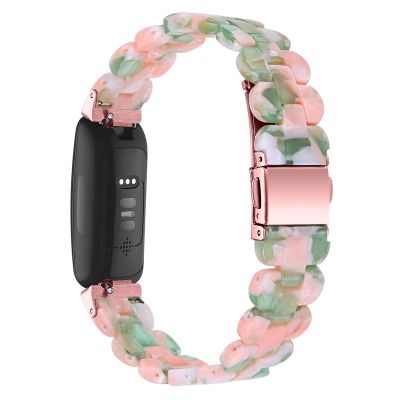 AISPORTS Resin Band Compatible for Fitbit Inspire 2 Band for Women Men, Stylish Slim Crystal Resin Bracelet Stainless Steel Metal Wristband Replacement Strap for Fitbit Inspire 2 Fitness Tracker