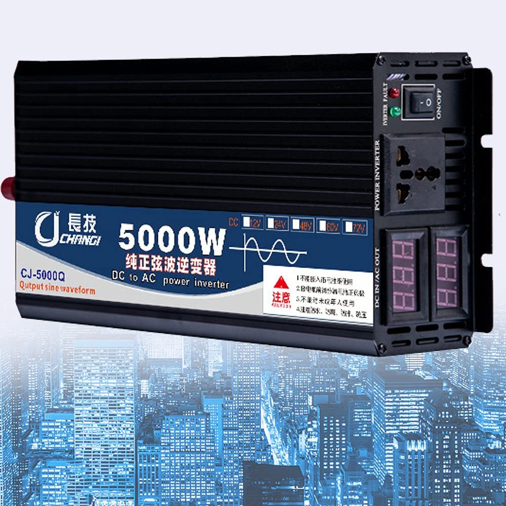 ZWJABYY Inverter 3000W 4000W 5000W Pure Sine Wave Inverter 12V/24V/48V/60V Dc to 110V/220V Ac Inverter Power Inverter for Car Truck with Triple Ac Outlets,12Vto220v-5000W