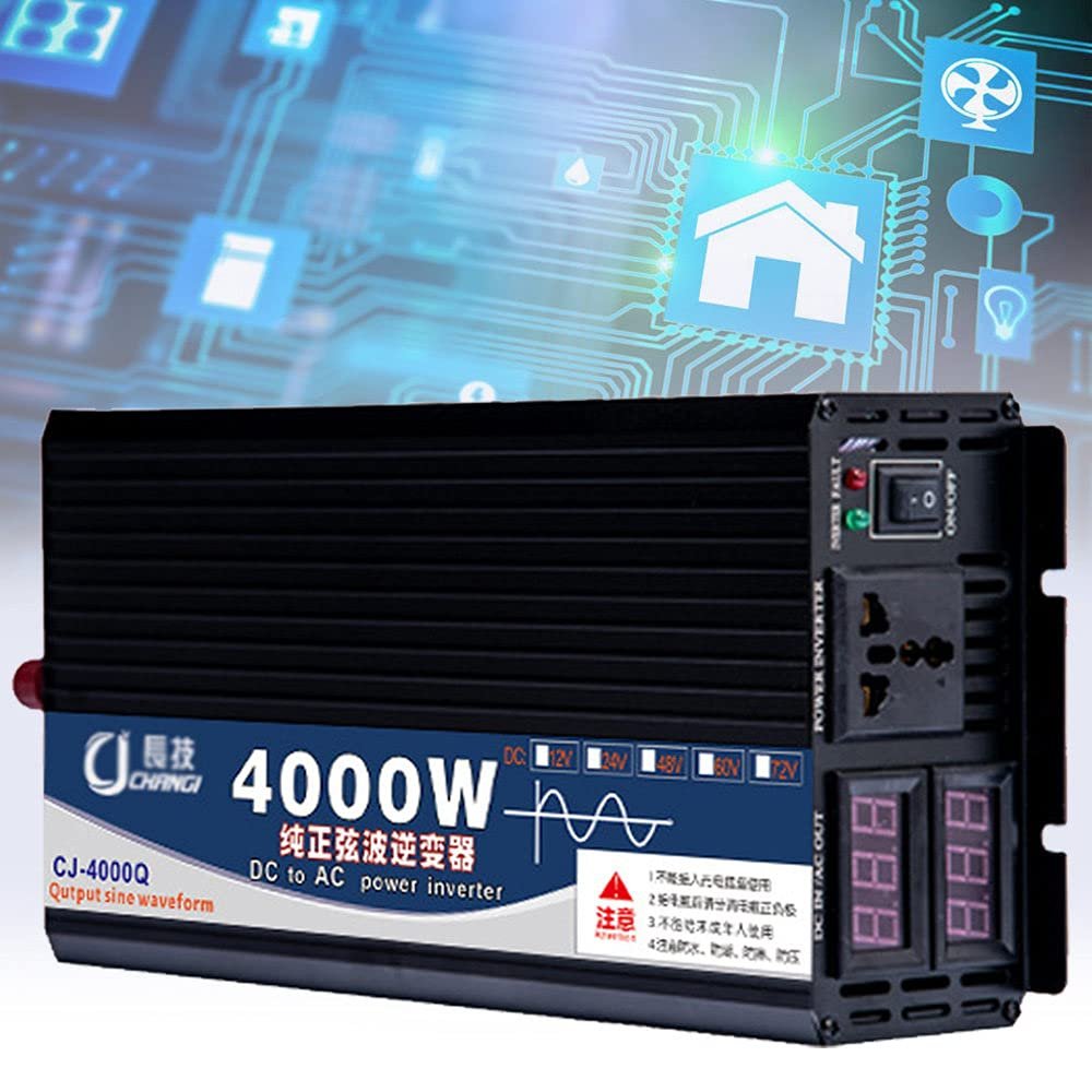 ZWJABYY Inverter 3000W 4000W 5000W Pure Sine Wave Inverter 12V/24V/48V/60V Dc to 110V/220V Ac Inverter Power Inverter for Car Truck with Triple Ac Outlets,24Vto220v-4000W