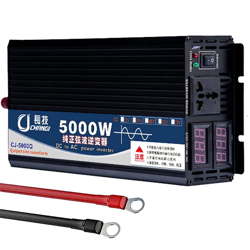 Car Inverter,Pure Sine Wave Inverter 3000W 4000W 5000W Power Inverters Dc 12V/24V/48V/60V To Ac 110V/220V Lcd Digital Display Power Converter With Triple Ac Outlets For Travel/Camping.,5000W-12Vto110v