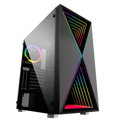 Bgears b-BlackWidow-RGB Black Gaming PC ATX case, Special Ripple Effect Front Panel, Tempered Glass Side. 2 x USB3.0, 3 x PWM 120mm ARGB Fans, Fan Controller with Remote, Support up to EATX Board