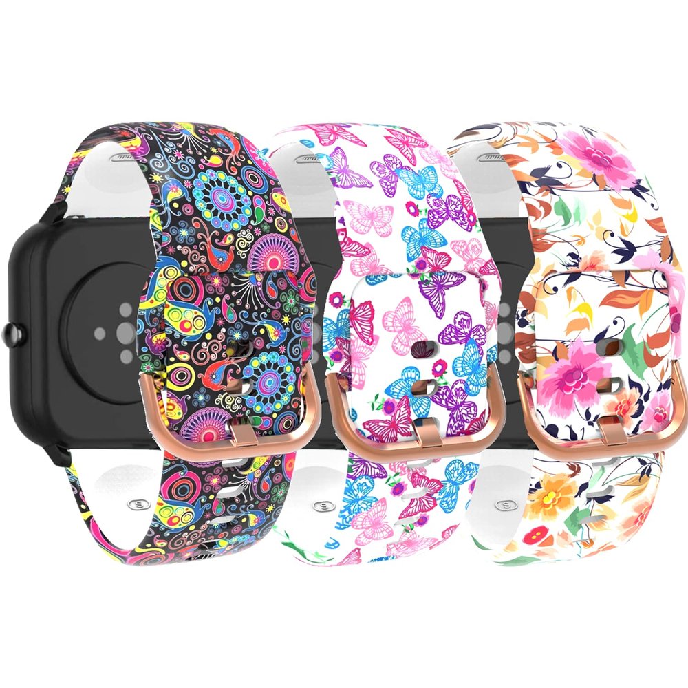 ECSEM Bands Compatible with Popglory Smart Watch Band P22 Pattern Breathable Silicone Wristband Sport Straps Replacement Band for Popglory P22