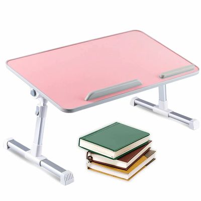 HGTRH Portable Adjustable Laptop Bed Desk Stand Tray Table Wood, Lap Desk for Laptop and Writing with Folding Leg Multifunctional with Internal USB Cooling Fan for Reading Working on Bed