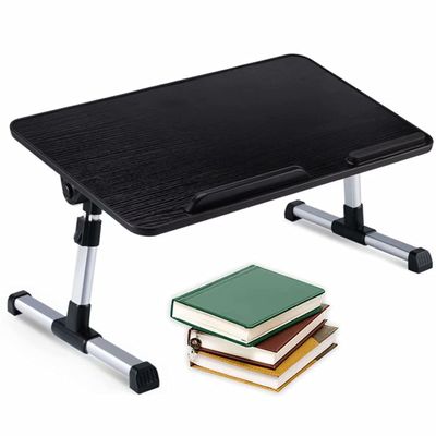 HGTRH Portable Adjustable Laptop Bed Desk Stand Tray Table Wood, Lap Desk for Laptop and Writing with Folding Leg Multifunctional with Internal USB Cooling Fan for Reading Working on Bed