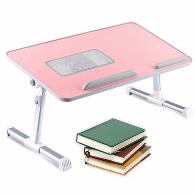 HGTRH Portable Adjustable Laptop Bed Desk Stand Tray Table Wood, Lap Desk for Laptop and Writing with Folding Leg Multifunctional with Internal USB Cooling Fan for Reading Working on Bed