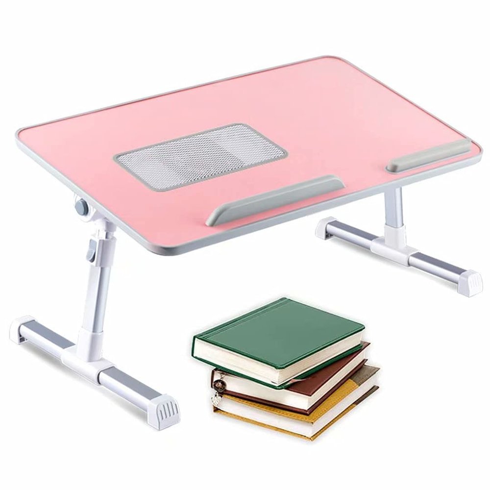 HGTRH Portable Adjustable Laptop Bed Desk Stand Tray Table Wood, Lap Desk for Laptop and Writing with Folding Leg Multifunctional with Internal USB Cooling Fan for Reading Working on Bed