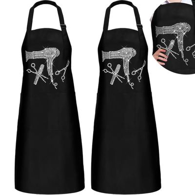 Coume 2 Pcs Hair Stylist Apron Hairstylist Salon Apron with Rhinestone Tools 3 Pockets Waterproof Hairdresser Barber(White,Large)