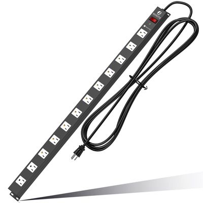 12 Outlet Surge Protector Metal Power Strip, 1800J Mountable Power Outlet, Heavy Duty Workshop Metal Power Strip for Commercial, Industrial, School and Home,15A 125V 1875W (6FT)