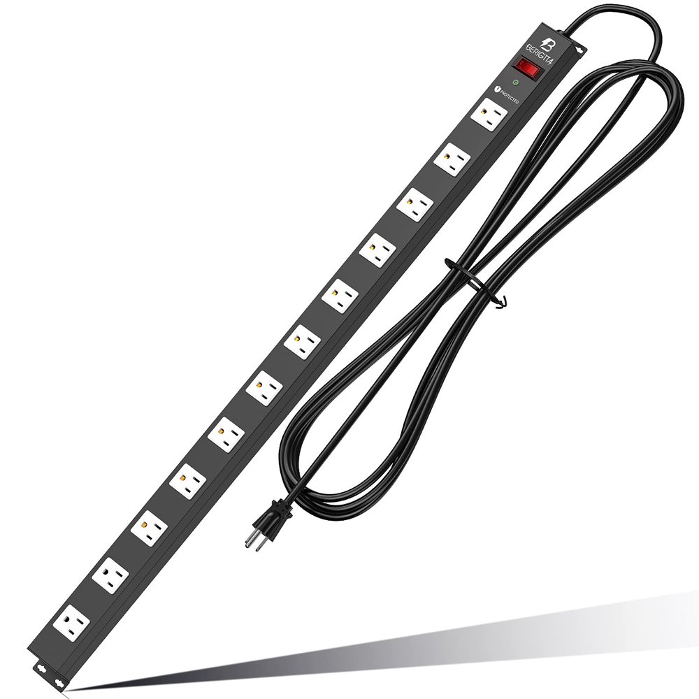 12 Outlet Surge Protector Metal Power Strip, 1800J Mountable Power Outlet, Heavy Duty Workshop Metal Power Strip for Commercial, Industrial, School and Home,15A 125V 1875W (6FT)