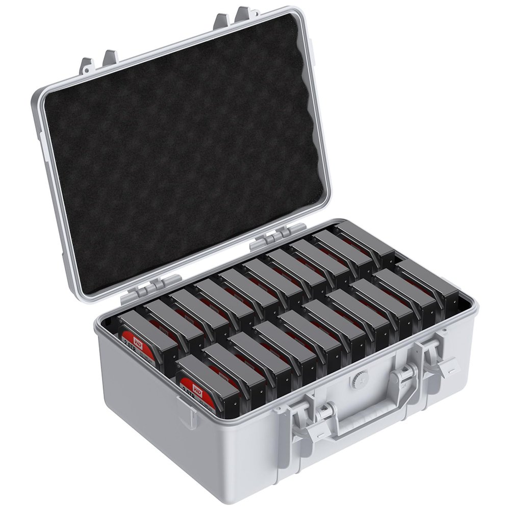 ORICO Hard Drive Case 3.5inch 20-Bay HDD/SSD Multi-Protection Storage Suitcase with Foam Hard Case Shockproof Anti-Static MoistureProof Carrying Box-PSC L20