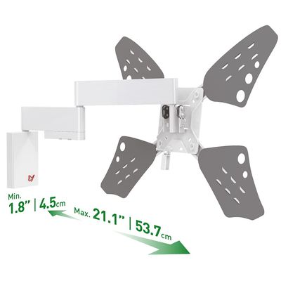 Barkan Long White TV Wall Mount, 32-70 inch Full Motion Articulating - 4 Movement Flat/Curved Screen Bracket, Holds up to 88lbs, Very Low Profile, Fits LED OLED LCD