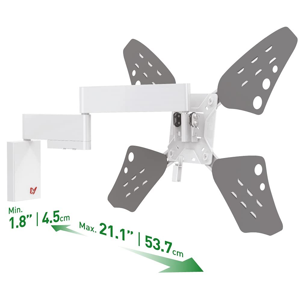 Barkan Long White TV Wall Mount, 32-70 inch Full Motion Articulating - 4 Movement Flat/Curved Screen Bracket, Holds up to 88lbs, Very Low Profile, Fits LED OLED LCD