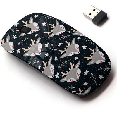 2.4G Wireless Mouse with Cute Pattern Design for All Laptops and Desktops with Nano Receiver - Caricature Deers Christmas
