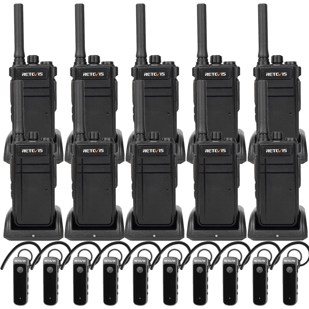 Retevis RB37 New Version,Bluetooth Two Way Radio,2 Way Radio with Earpiece,2000mAh, Headset Walkie Talkies Wireless for Mechanic, Church, School, Dental, Hotel (10 Pack)