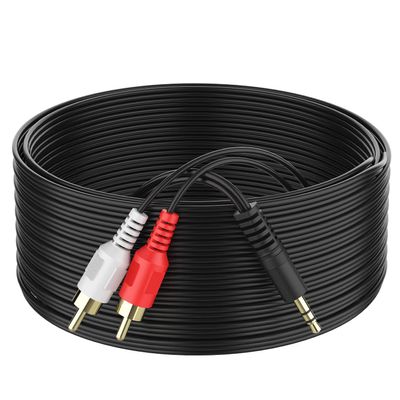 Abireiv 3.5mm to 2 Male RCA Cable - 15FT, Stereo Audio Adapter Braided Hi-Fi Sound Auxiliary Y Splitter, Metal Shell Shielded Aux RCA Y Cord Compatible with Smartphone MP3 Tablet Speaker