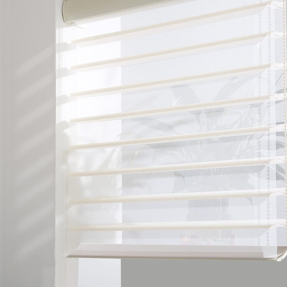 Tonature Custom Shangri-La Roller Shades Sheer Shades Room Darkening Light Filtering Window Shades Triple Fabric Roller Blinds UV Protection Light Control for Day and Night Lily Cream XG6013-2