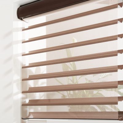Tonature Custom Blackout Roller Shades Shangri-La Window Shades Fast Delivery Triple Fabric Sheer Shades Window Roller Blinds Light Control for Day and Night Bedroom Kitchen Chocolate XG6012-8