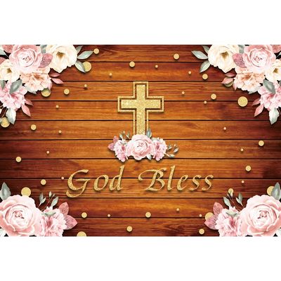 Yeele 10x6.5ft God Bless Themed Backdrop First Holy Communion Baptism Photograph Background Rustic Wood Board Floral Christening Newborn Kids Baby Shower Party Decorations Dessert Cake Table Banner