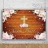 Yeele 10x6.5ft God Bless Themed Backdrop First Holy Communion Baptism Photograph Background Rustic Wood Board Floral Christening Newborn Kids Baby Shower Party Decorations Dessert Cake Table Banner view 3