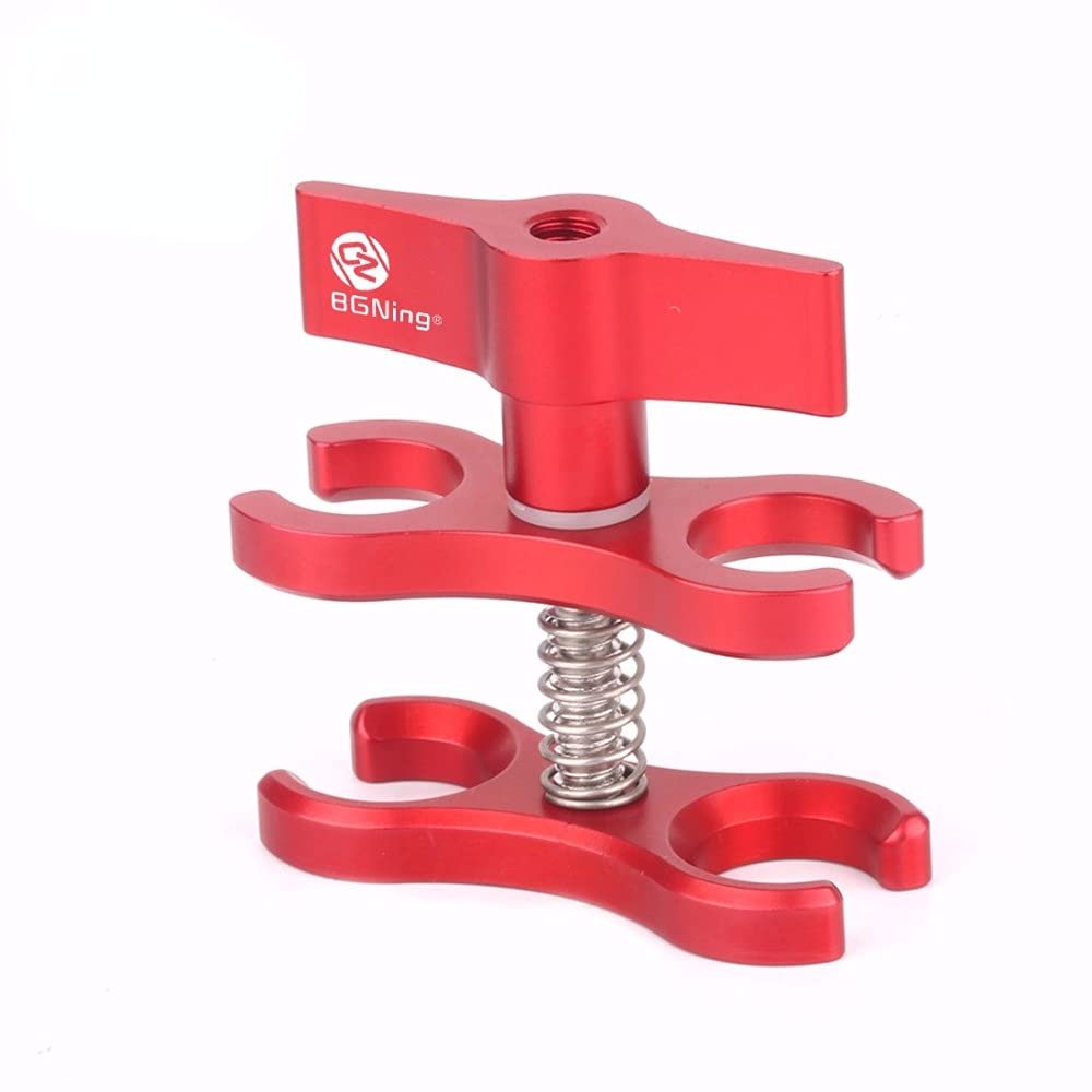 BGNing Diving Light Arm Clip, Two-Hole Underwater Ball Clamp, Diving Light Arm Ball Head Mount Adapter for DSLR Sports Action Video Camera Tripod Bracket Accessories (Red)