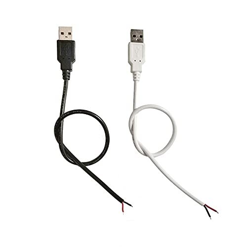 10PCS 2Pin Male Female 5V USB Connector Wire DIY USB Connect Cable for Single Color 5050 3528 5730 Flexible LED Strip Light (Black, 50CM)