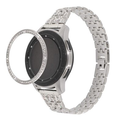 RuiRdot Gear S2 Watch Strap, 5.5"-8.0" Adjustable Band Stainless Rhinestones Replacement Strap with Bezel Compatible with Galaxy Watch 3 41mm/Galaxy Watch 42mm/Active 40mm/Active2 40mm 44mm, Silver