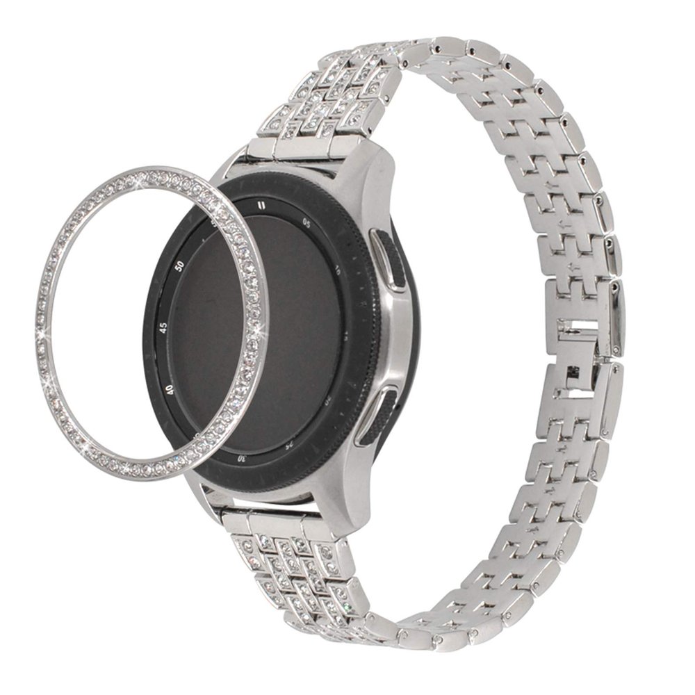 RuiRdot Gear S2 Watch Strap, 5.5"-8.0" Adjustable Band Stainless Rhinestones Replacement Strap with Bezel Compatible with Galaxy Watch 3 41mm/Galaxy Watch 42mm/Active 40mm/Active2 40mm 44mm, Silver