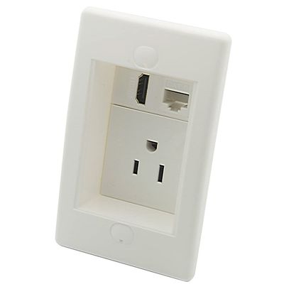 1 Gang 25MM Depth Step 1 Port HDMI 1 Port CAT6 RJ45 1 Port Electrical Power Outlet Wall Plate