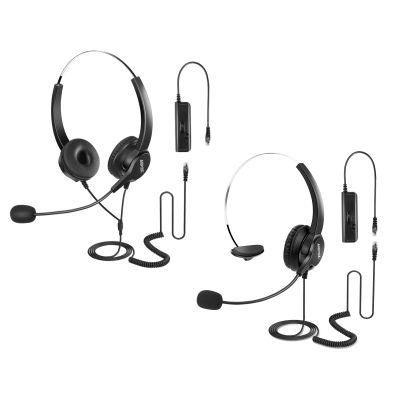 AGPTEK Binaural Headset Bundle with Monaural Headset, Noise Cancelling Corded Headset Headphone with 4-Pin RJ9 Crystal Head and Mic Microphone for Desk Phone - Telephone Counselling Services, Insuran