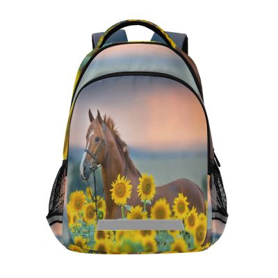 ALAZA Horse Sunflowers Backpacks Travel Laptop Daypack School Book Bag for Men Women Teens Kids one-size