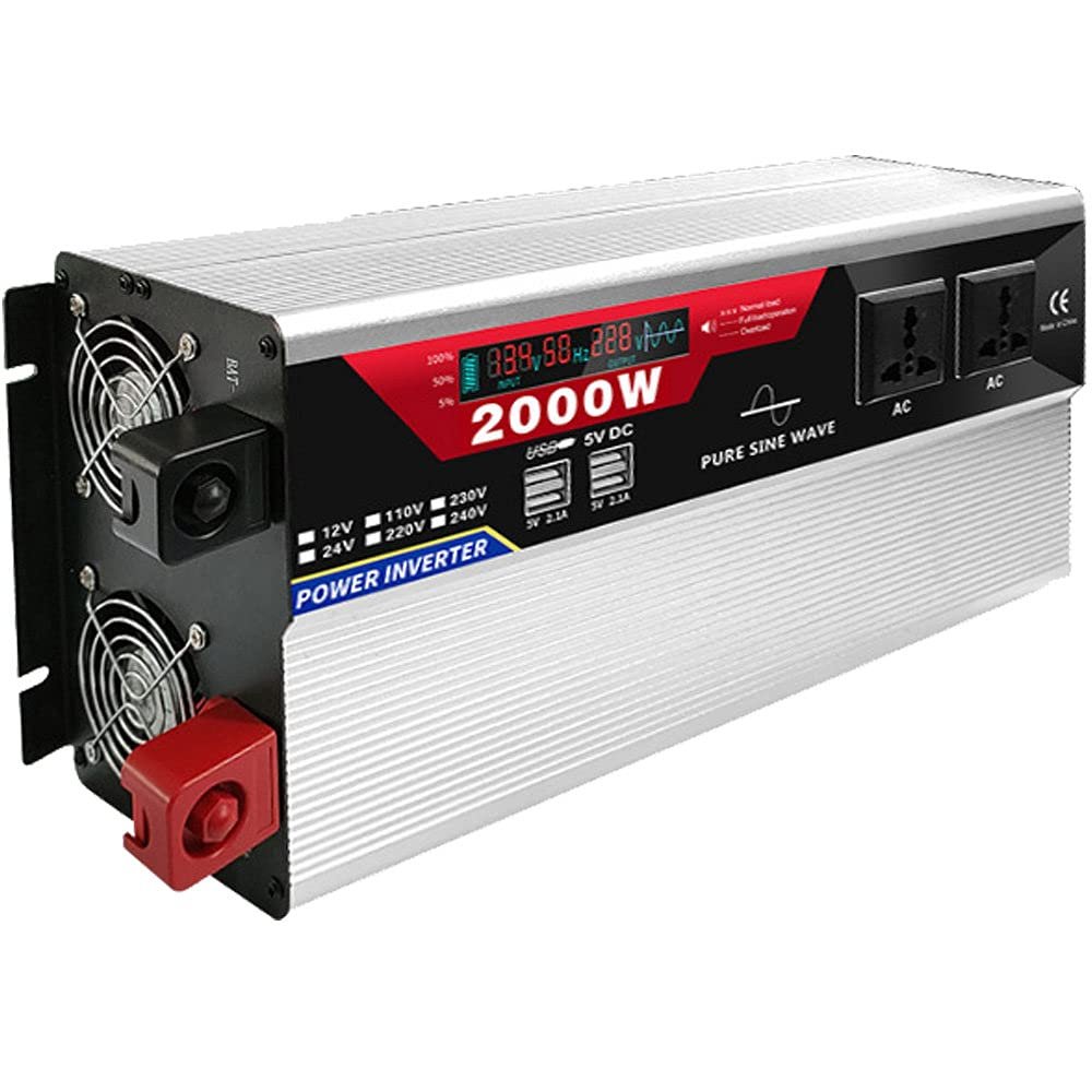 12V 24V Dc To 110V 220V Ac Inverter For Car 1000W 1500W 2000W 3000W Pure Sine Wave Inverter With Remote Control 2 Ac Outlets And 6 Usb 2.1A Port For Rv Car Solar System Emergency.,2000W-12Vto110V