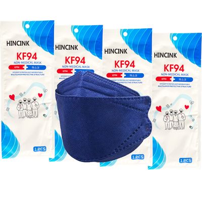 HINCINK (Pack of 10 KF94 Black Face Mask Individually Packaged Unisex, 4-Layer Filters Breathable Comfortable, Nose Mouth Covering Dust Mask for Adult and Older, Children Colorful (10pcs, Navy blue)