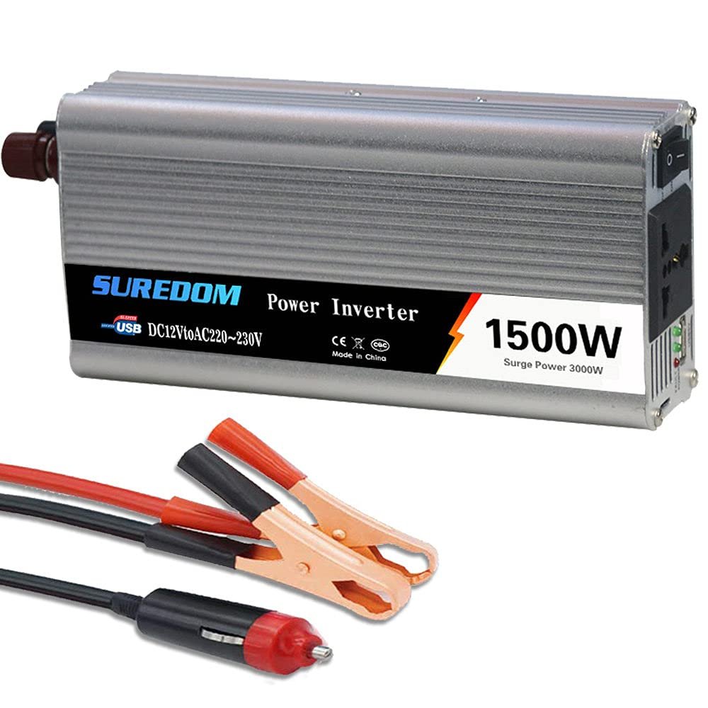 ZWJABYY 1000W 1200W 1500W 2000W Power Inverter,Truck/Rv Inverter Dc 12V 24V to 110V 220V Ac Converter,with Ac Outlets and USB Charging Ports and Car Cigarette Lighter,1500W-12Vto220v