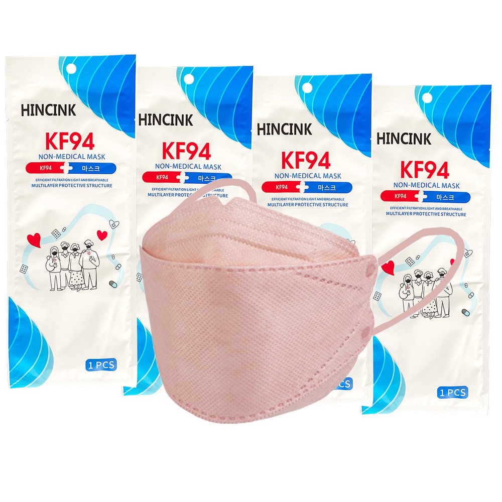HINCINK (Pack of 100 KF94 Black Face Mask Individually Packaged Unisex, 4-Layer Filters Breathable Comfortable, Nose Mouth Covering Dust Mask for Adult and Older