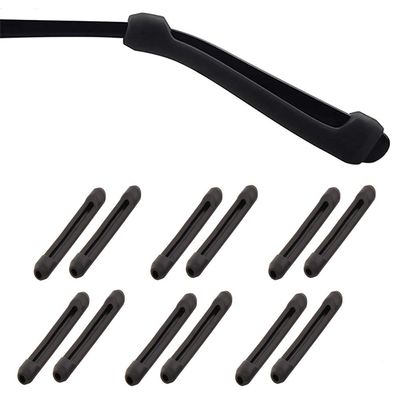 PIPJOY Premium Ultra Soft Anti Slip Silicone Eyeglass Temple Tips - 6 Pair Ear Grips Sleeve Retainer (Black)