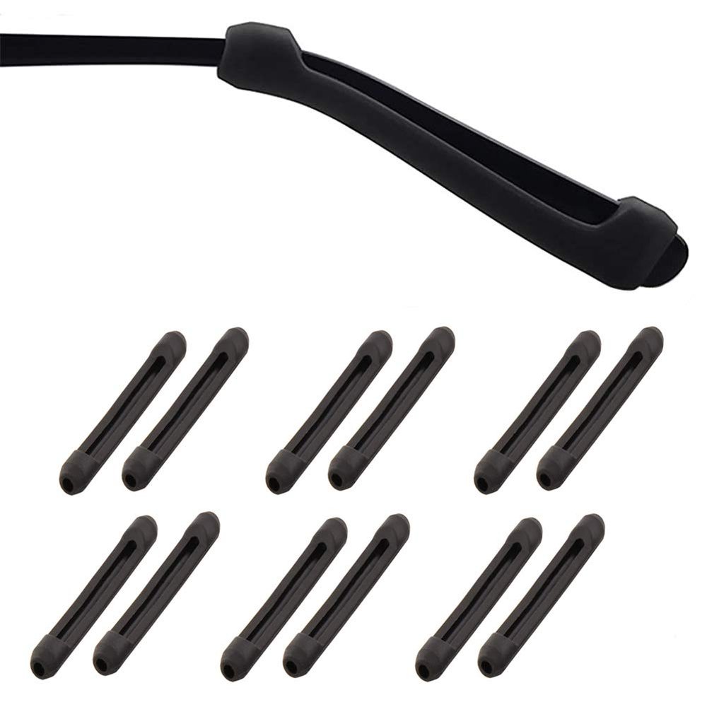 PIPJOY Premium Ultra Soft Anti Slip Silicone Eyeglass Temple Tips - 6 Pair Ear Grips Sleeve Retainer (Black)