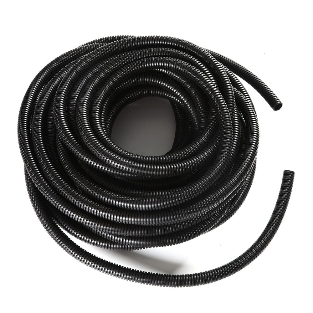 Aicosineg 49.21ft 0.5In Electrical Conduit Non-Split Wire Loom Tubing Corrugated Tube Flexible Polyethylene Hose Cover for Home Outdoor Automotive Marine Wire Harness Wrap Cover Sleeve Black (1 PCS)
