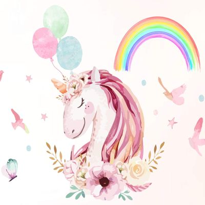 3 Sheets Wall Dcor for Bedroom | Unicorn Decals for Girls Room | Unicorn Wall Stickers for Bedroom Bundle with 4 Prints Unicorn Poster | Princess Unicorn Wall Decals with Unicorn Ebook for Kids
