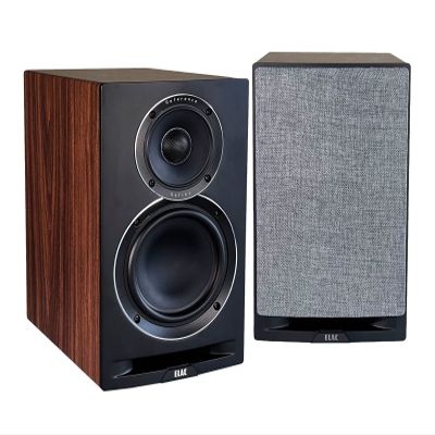 ELAC Uni-Fi Refrence 3-Way 6-1/2" Bookshelf Speakers, Walnut with Black Baffle for Home Theater and Stereo Systems