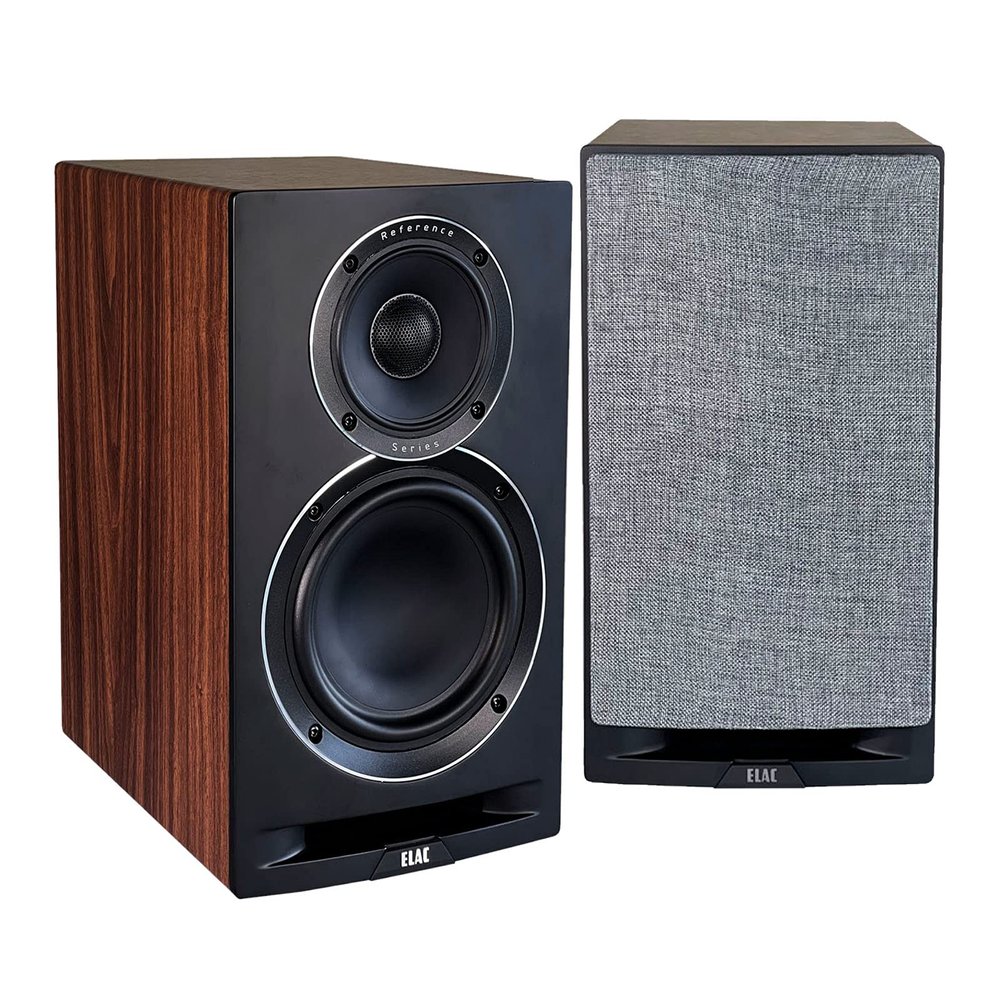 ELAC Uni-Fi Refrence 3-Way 6-1/2" Bookshelf Speakers, Walnut with Black Baffle for Home Theater and Stereo Systems