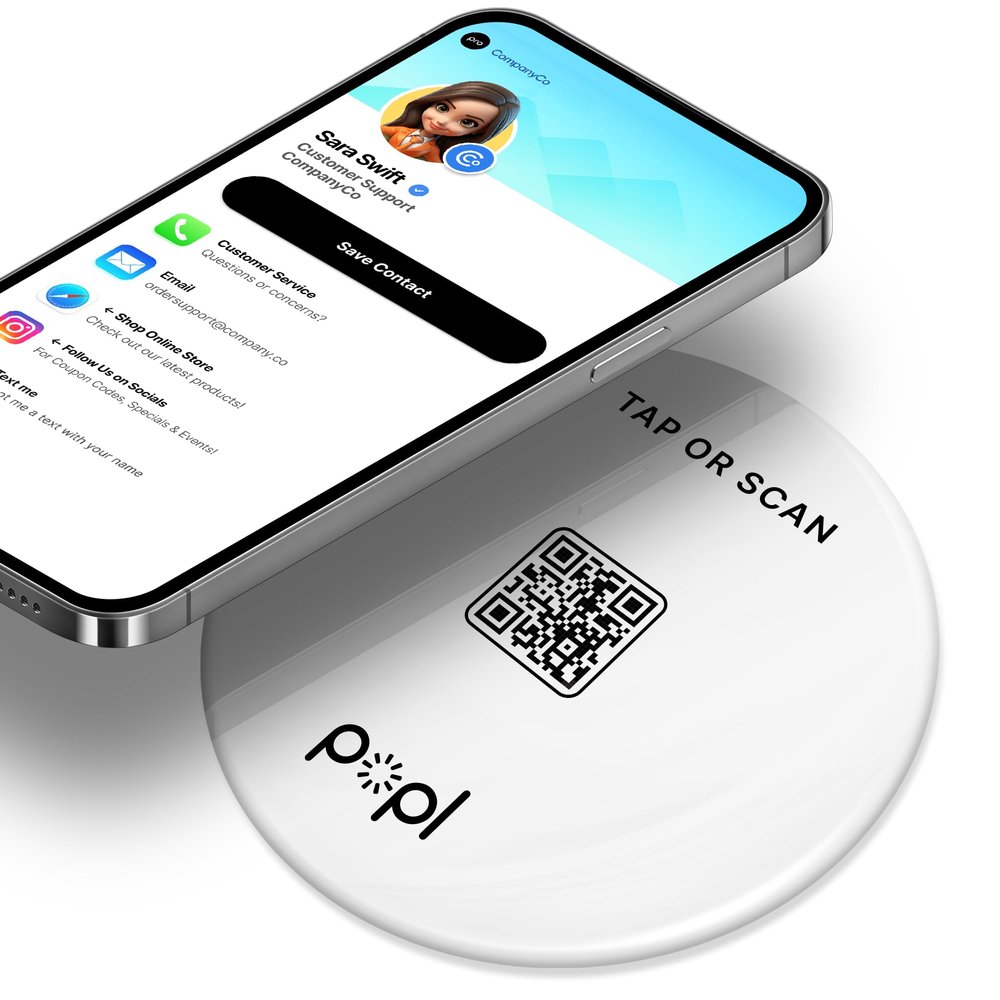 Popl XL Digital Business Card - Smart NFC Sign Sticker - Instantly Share Contact Info, Social Media, Payment, Apps & More - Compatible with iPhone and Android - Features NFC Tap & QR Scan (White)