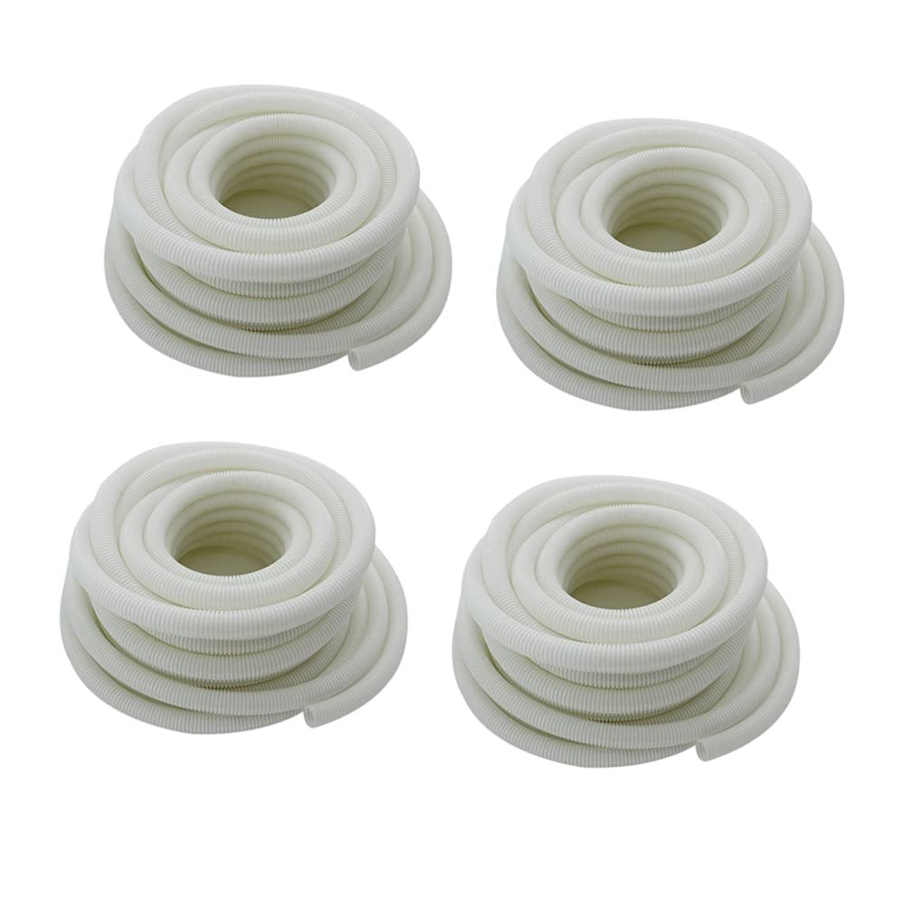 Aicosineg 4.92ft 8/9 Inch Non-Split Wire Loom Tubing Corrugated Tube Polyethylene Hose Cover for Home Outdoor Automotive Marine Wire Harness Wrap Cover Sleeve Conduit-White (4 PCS)
