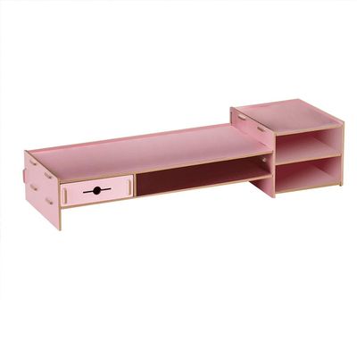 Alvinlite Monitor Stand Riser with 2 Tier Shelf, Desktop Organizer Desk Monitor Stand with Drawer for Screen, Laptop, Printer, Bookshelf for Home & Office, 18.7 Inch Wood Shelf, Pink